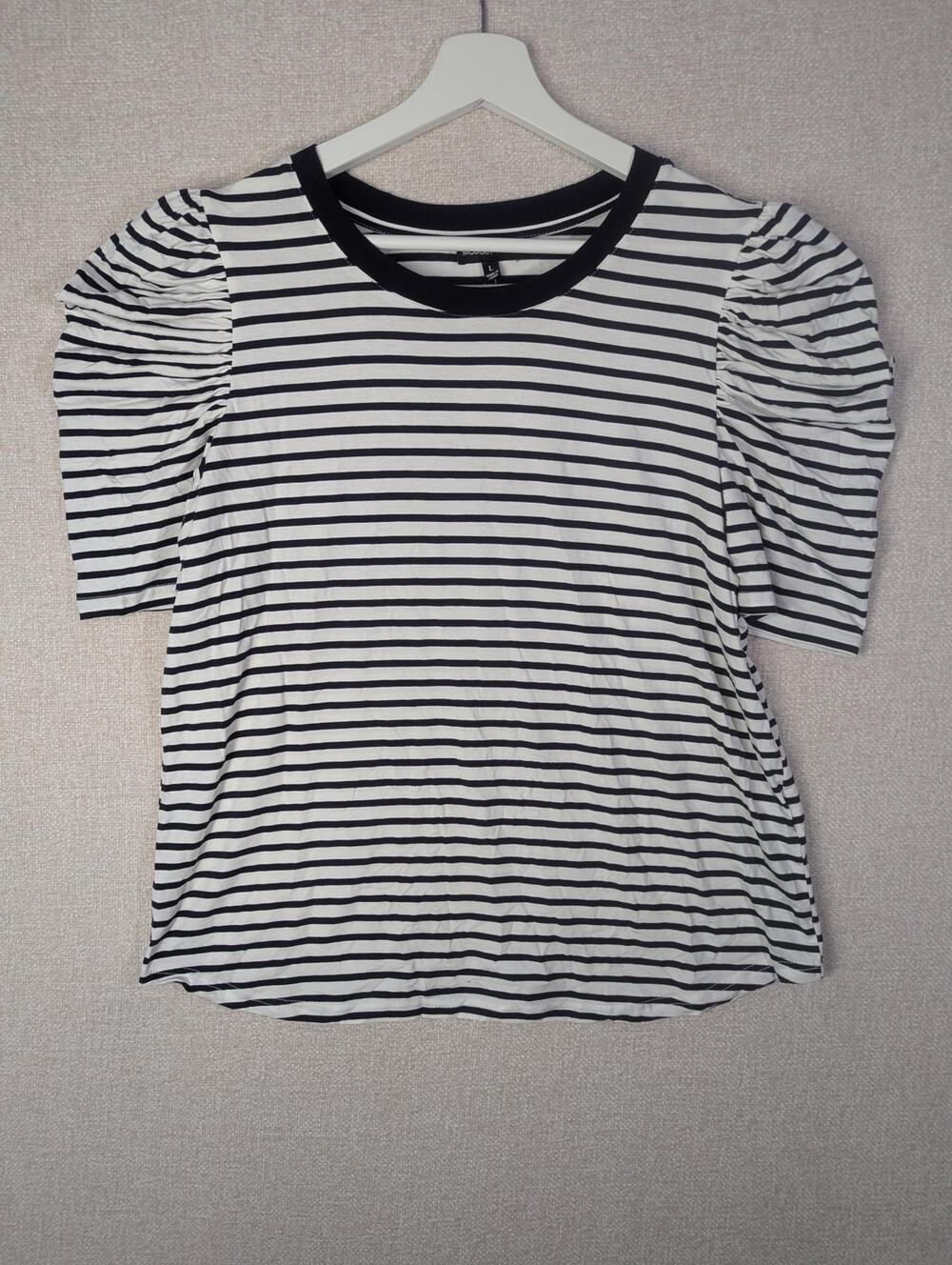 Modern Works Navy & White Striped Puff Sleeve T-Shirt